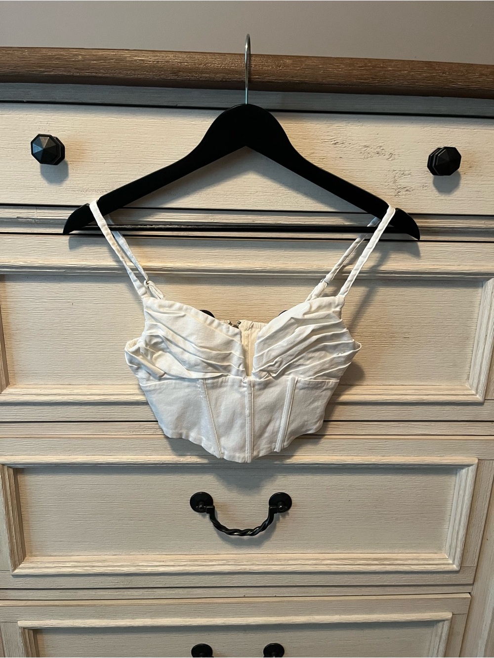 Fashion Nova White Ruched Bustier Crop Top with Zipper